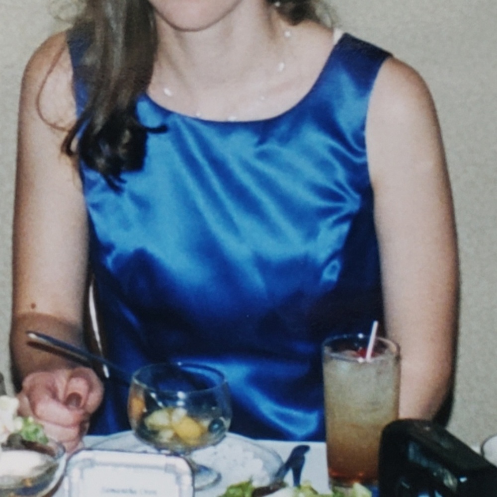David's Bridal Royal Blue Satin Two-Piece Formal Set - Picture 5 of 6